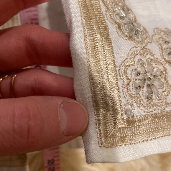 Anne Carson Linen Embroidered Beaded Midi Skirt Sz 6 Midi Slit Front Embellished - Picture 14 of 14